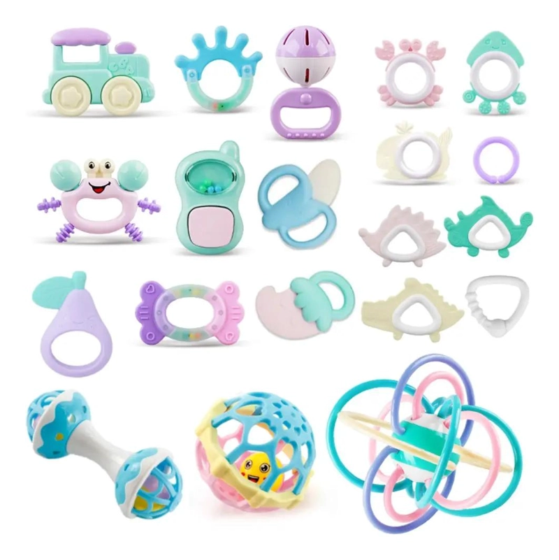 MORDEDORES DE SILICONA Y SONAJERO PARA BEBE - 2