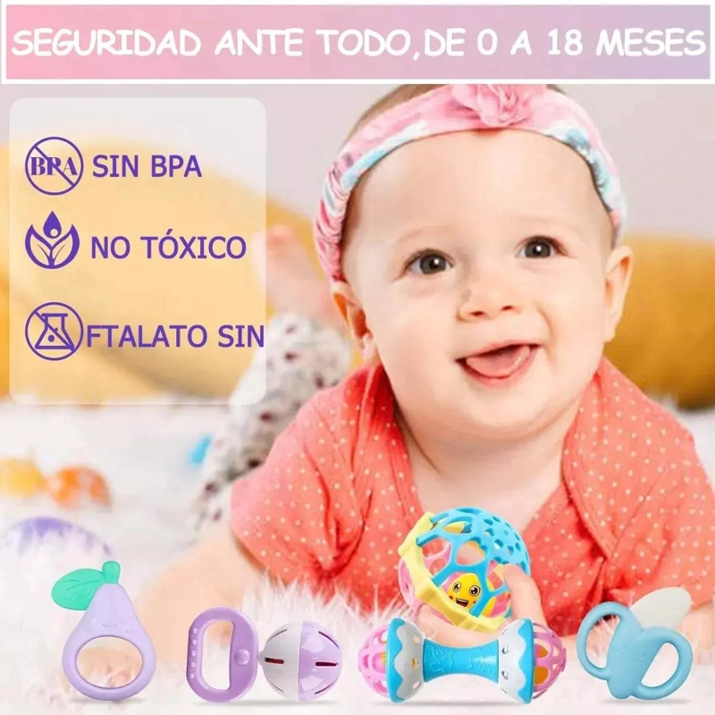 MORDEDORES DE SILICONA Y SONAJERO PARA BEBE - 3