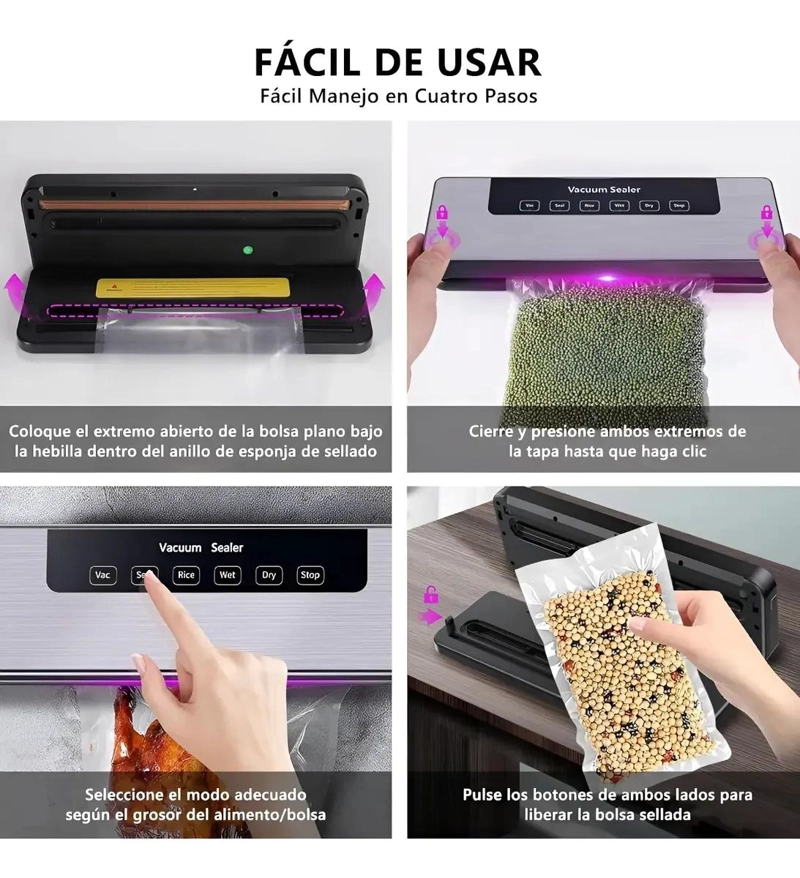 MAQUINA SELLADORA AL VACIO CON 5 MODOS Y BOLSAS - 4