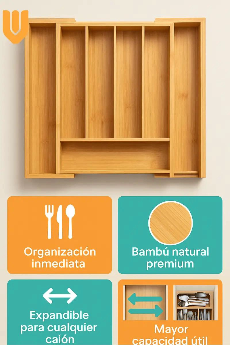 ORGANIZADOR DE CUBIERTOS EXPANDIBLE DE BAMBU - 5