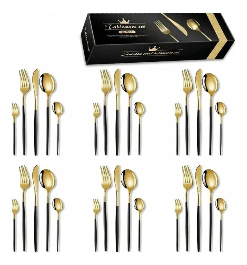 SET 30 PIEZAS CUBIERTOS ACERO INOXIDABLE DORADO - 1
