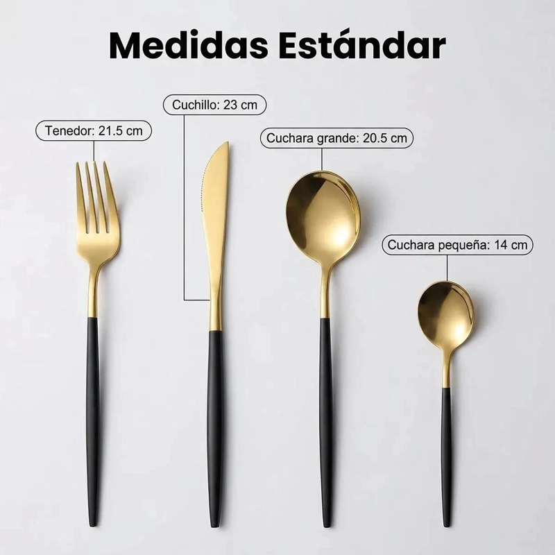 SET 30 PIEZAS CUBIERTOS ACERO INOXIDABLE DORADO - 4
