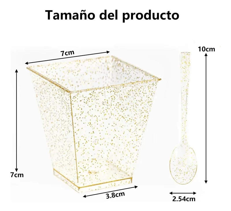 SET 50 VASOS POSTRE DORADOS 150ML Y 50 CUCHARAS - 2