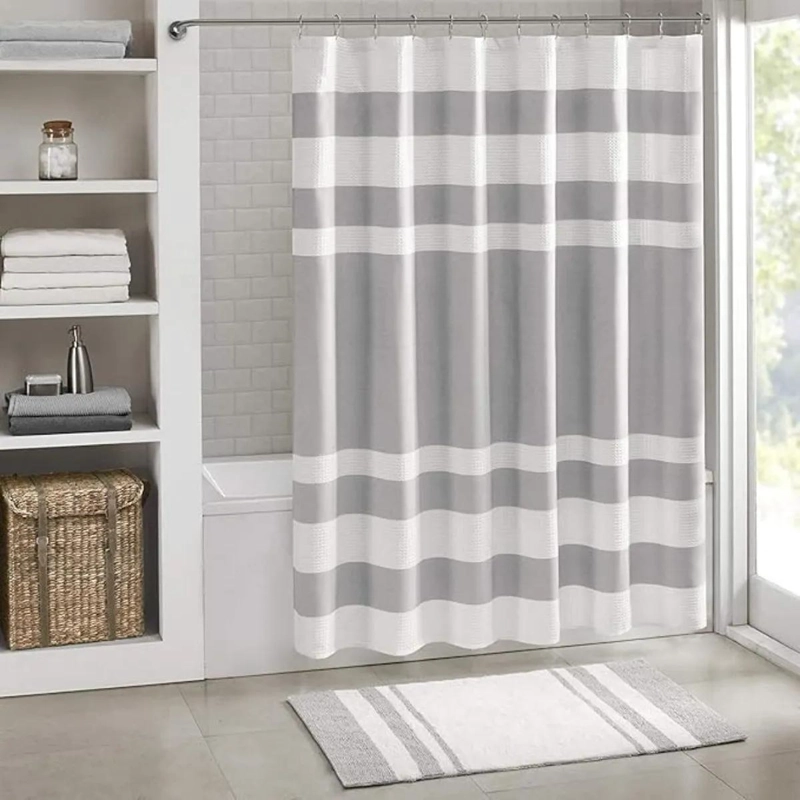 CORTINA DE BAÑO ANTIHONGO TELA LAVABLE GRIS - 2