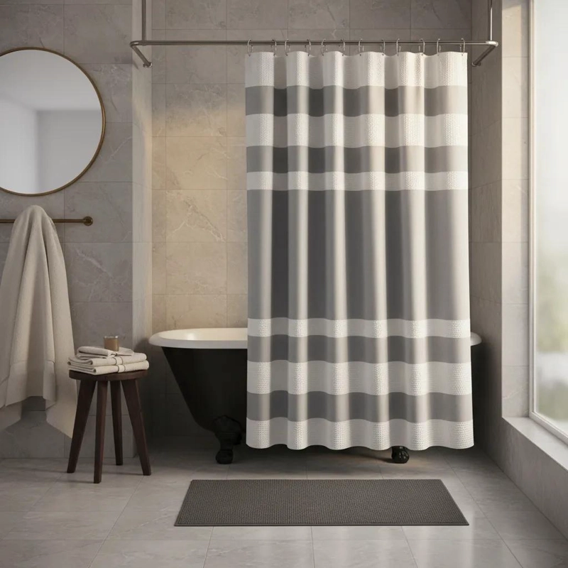 CORTINA DE BAÑO ANTIHONGO TELA LAVABLE GRIS - 3