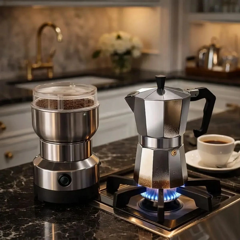 MOLEDOR ELE CTRICO Y CAFETERA ITALIANA 3 TAZAS - 3