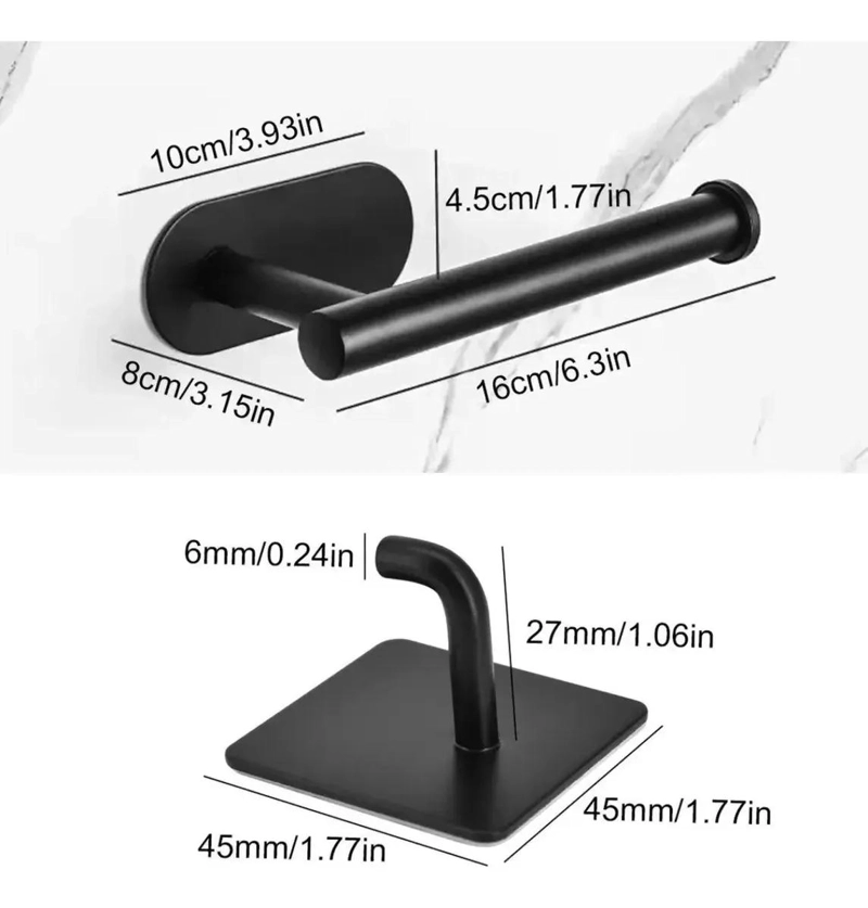 PORTA PAPEL HIGIE NICO INOXIDABLE NEGRO CON 4 GANCHOS - 2