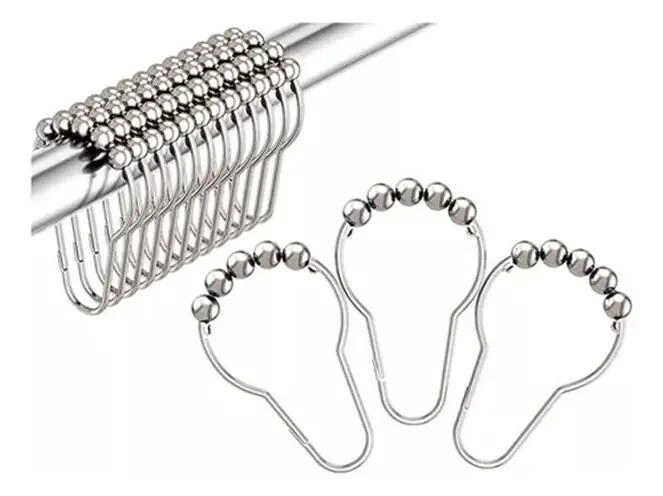 KIT 12 GANCHOS ACERO INOXIDABLE CORTINAS BAÑO - 1
