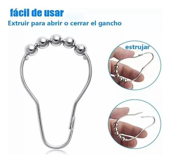 KIT 12 GANCHOS ACERO INOXIDABLE CORTINAS BAÑO - 3