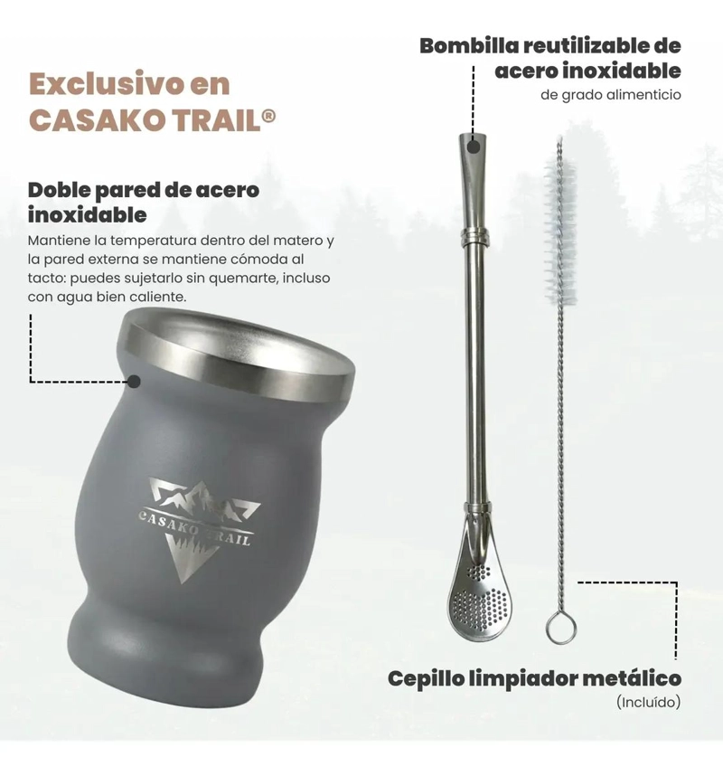 VASO MATERO 240 ML CON BOMBILLA ACERO INOX SET 2 - 4