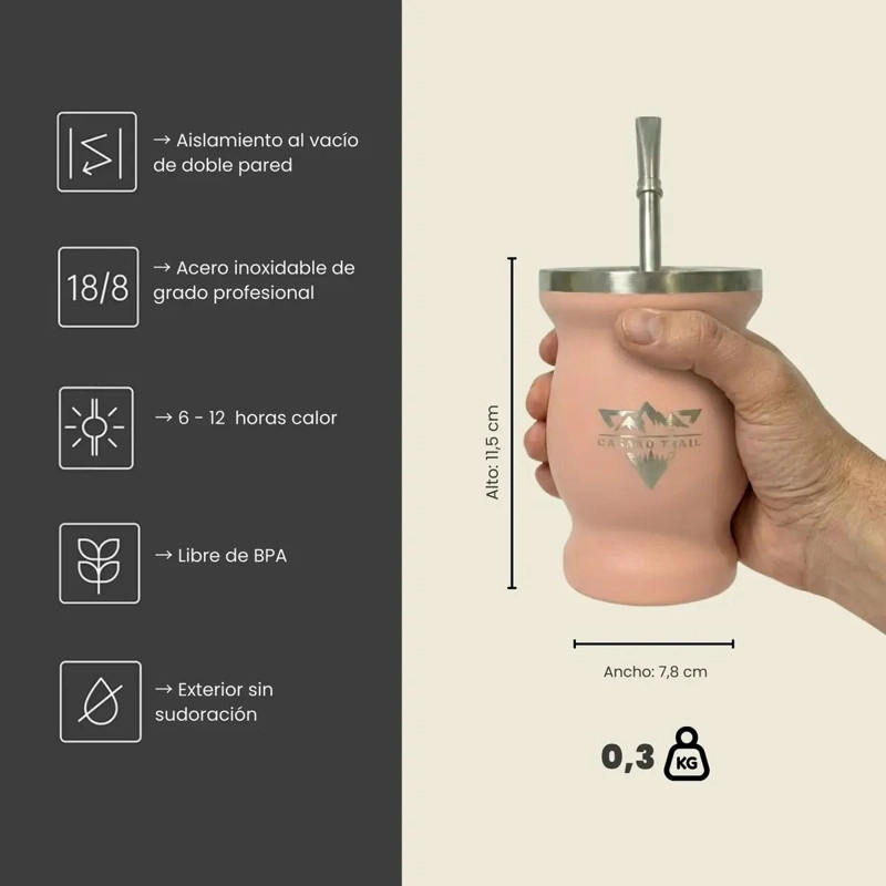 VASO MATERO 240 ML CON BOMBILLA ACERO INOX SET 2 - 5