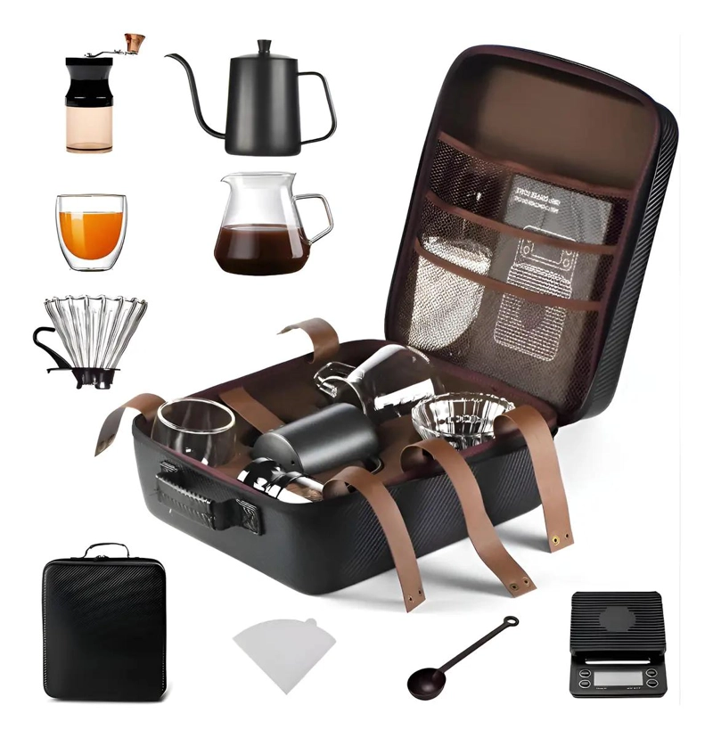 CAFETERA MANUAL PORTATIL 9 PIEZAS PARA CAMPING - 1