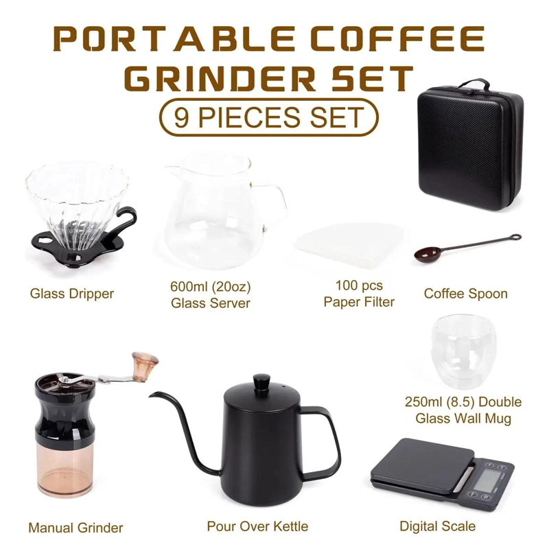 CAFETERA MANUAL PORTATIL 9 PIEZAS PARA CAMPING - 2