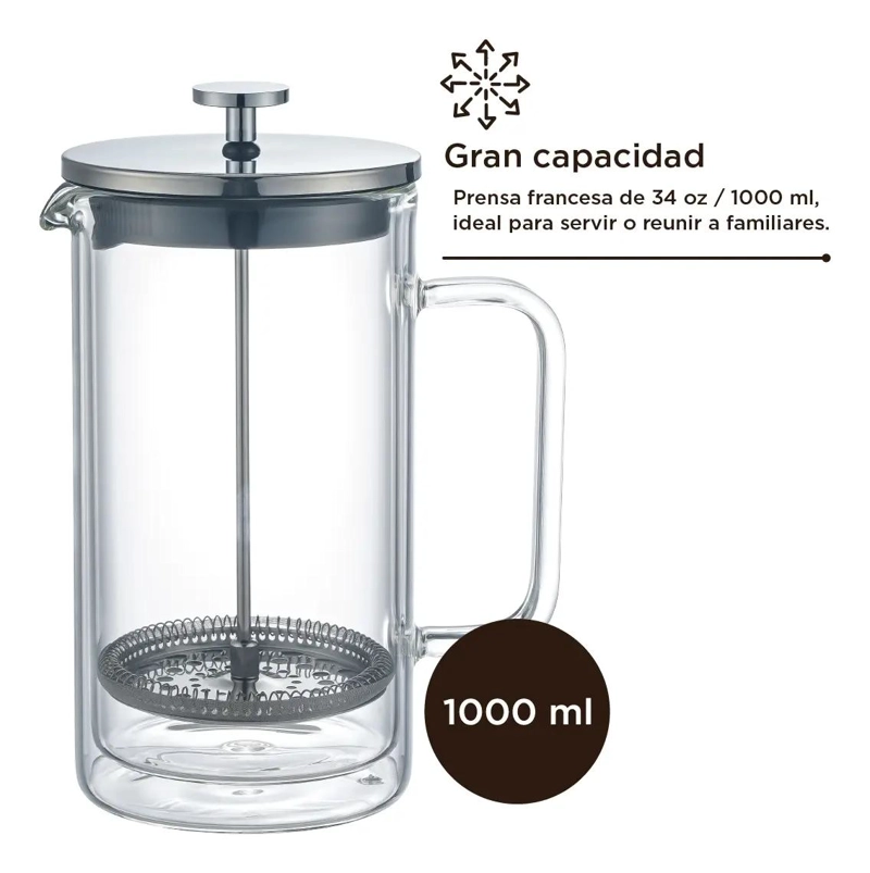 PRENSA FRANCESA CAFETERA VIDRIO DOBLE PARED 1L - 5