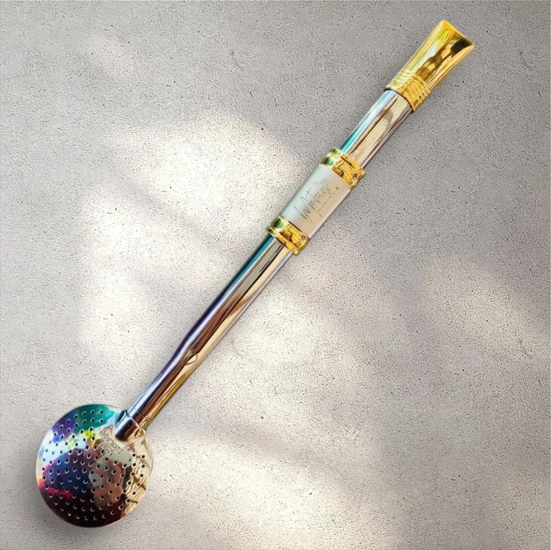 BOMBILLA DE ACERO INOXIDABLE 21 CM BAÑADA EN ORO - 1