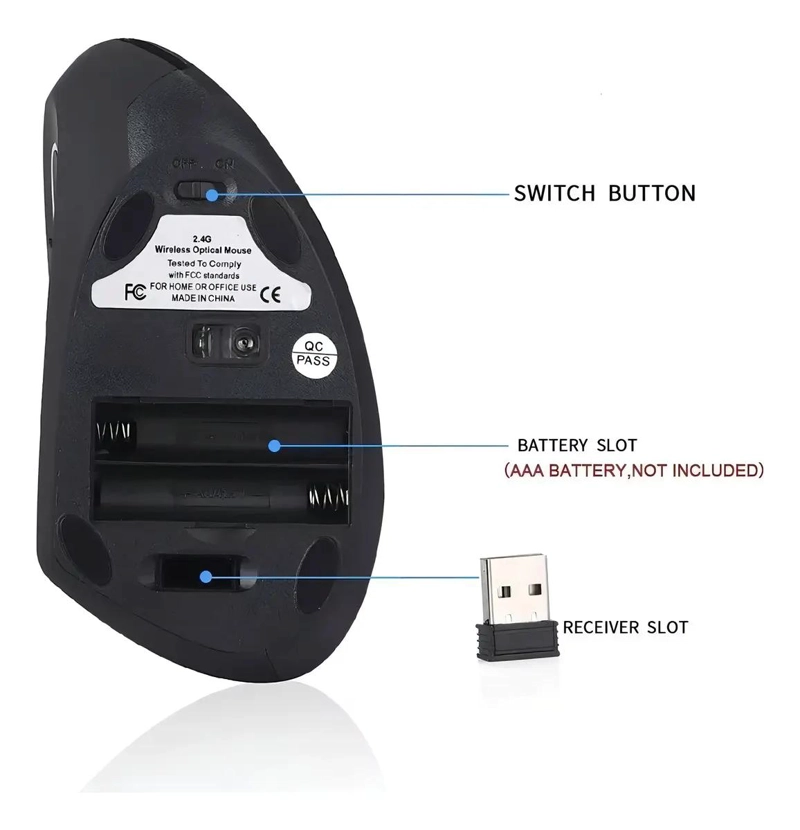 MOUSE ERGONOMICO INALAMBRICO NEGRO - 4