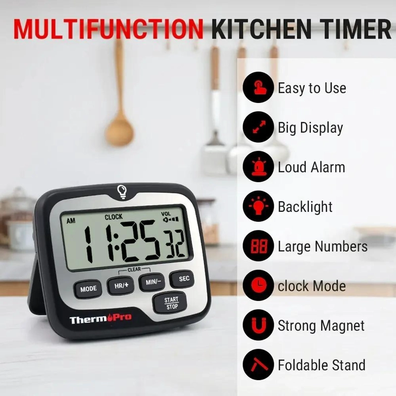 TEMPORIZADOR Y CRONOMETRO DIGITAL CON LUZ PARA COCINA - 2