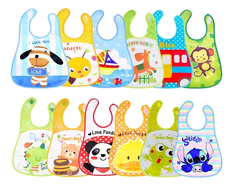 BABEROS DE PLASTICO IMPERMEABLE PARA BEBE  12 PIEZAS - 1