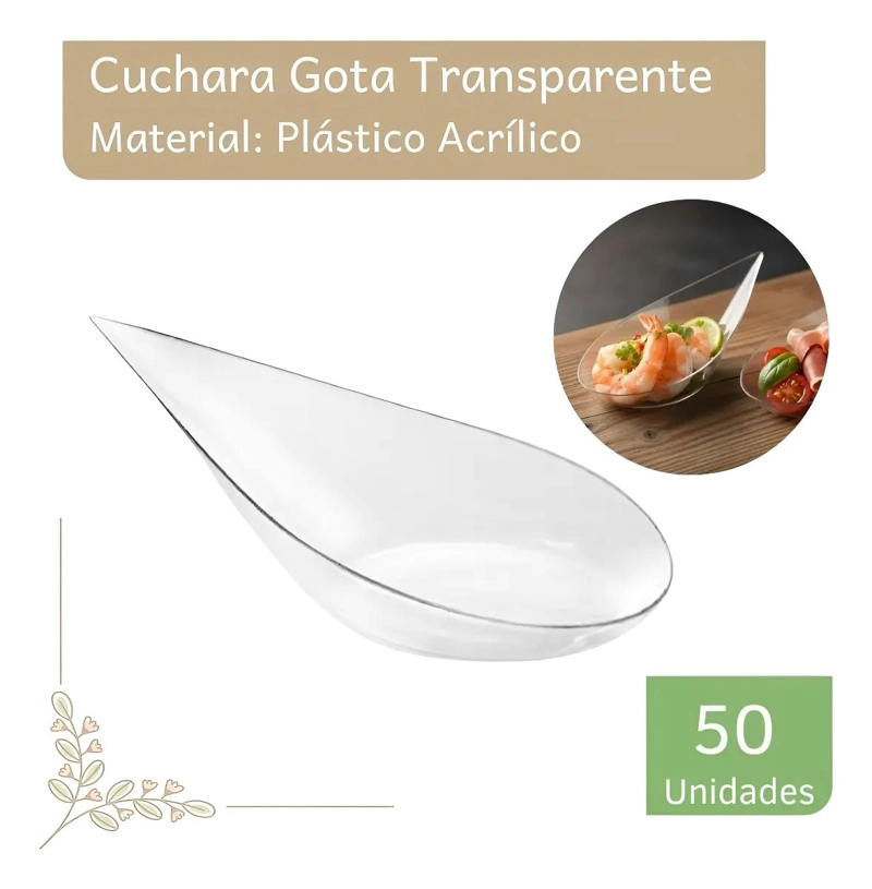 CUCHARA ACRILICA TRANSPARENTE PARA CEVICHE 50 UNID - 1