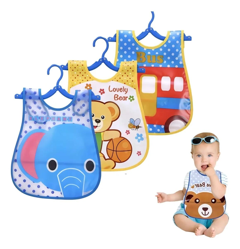 PACK 3 BABEROS IMPERMEABLES CON BOLSILLO - 1