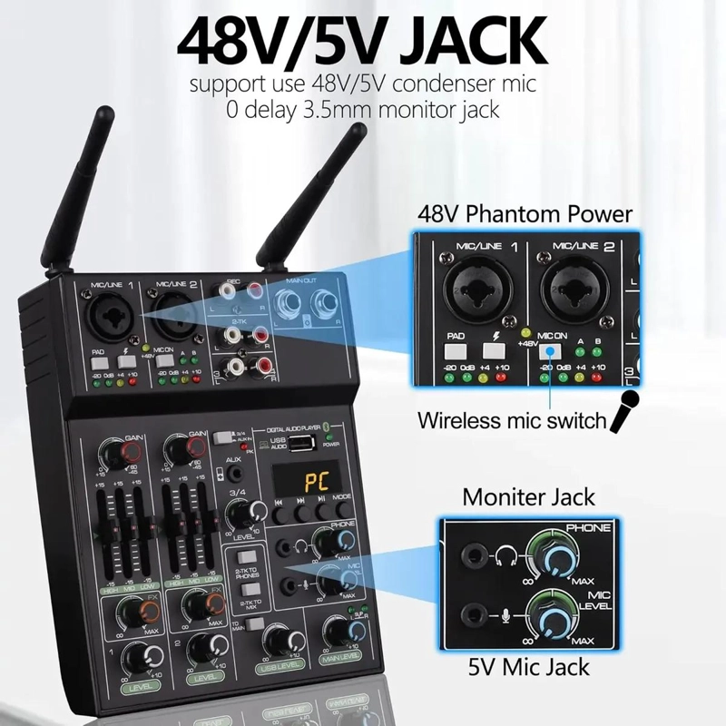 MEZCLADORA DE AUDIO PROFESIONAL CON 2 MICROFONOS - 3
