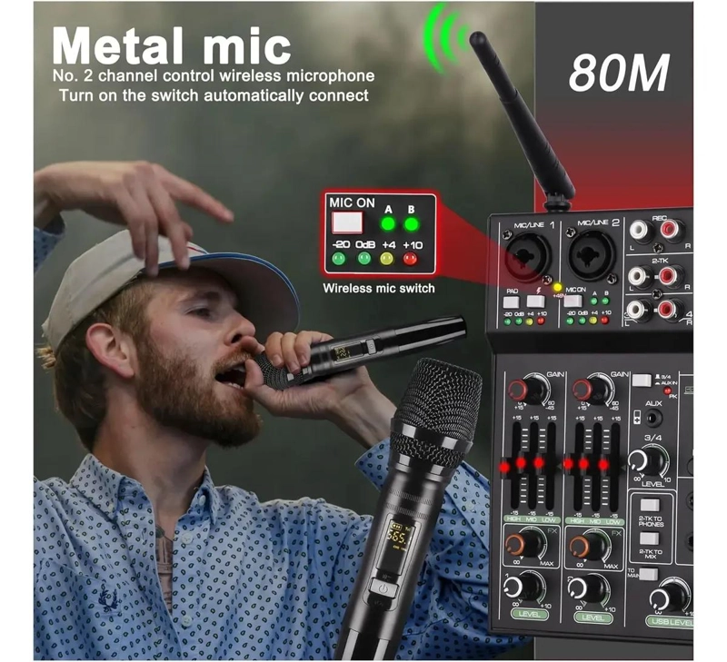 MEZCLADORA DE AUDIO PROFESIONAL CON 2 MICROFONOS - 4