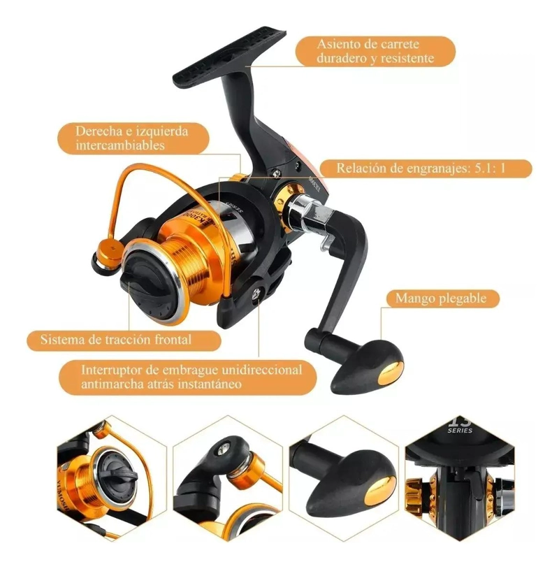 KIT COMPLETO DE PESCA CON CAÑA Y CARRETE 2.4M - 3