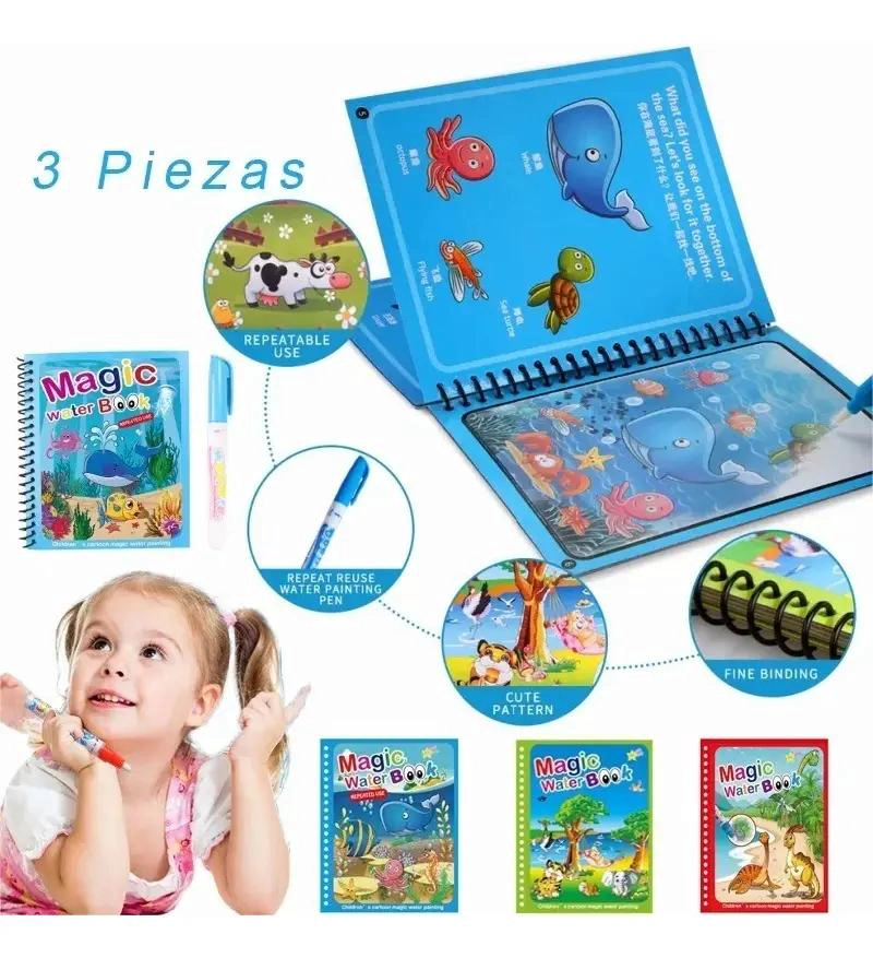 3 LIBROS DE PINTURA CON AGUA PARA NIÑOS - 1