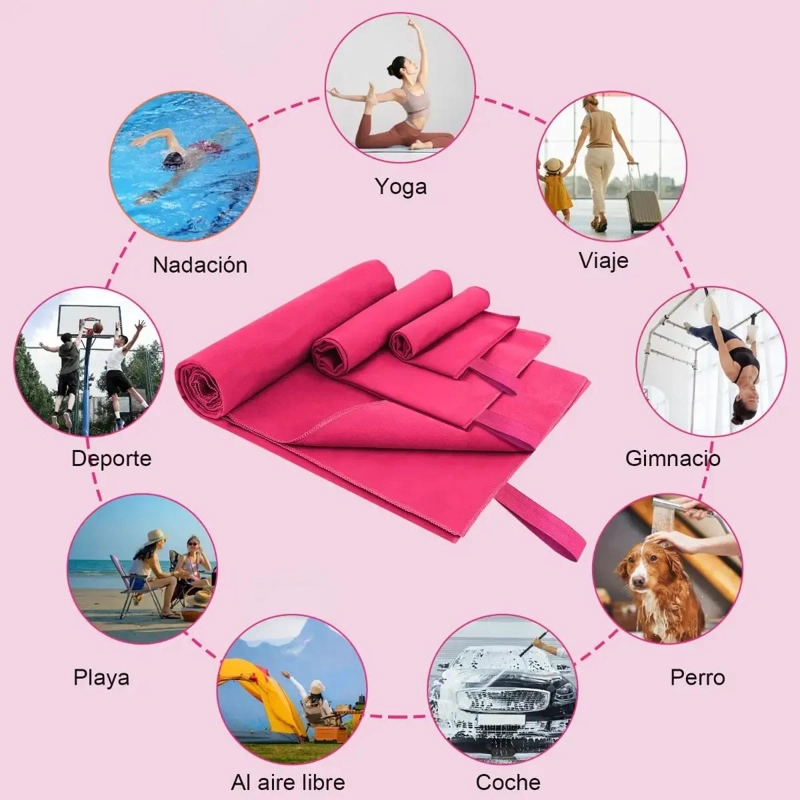 TOALLAS MICROFIBRA SECADO RAPIDO 3 PIEZAS ROSA - 2