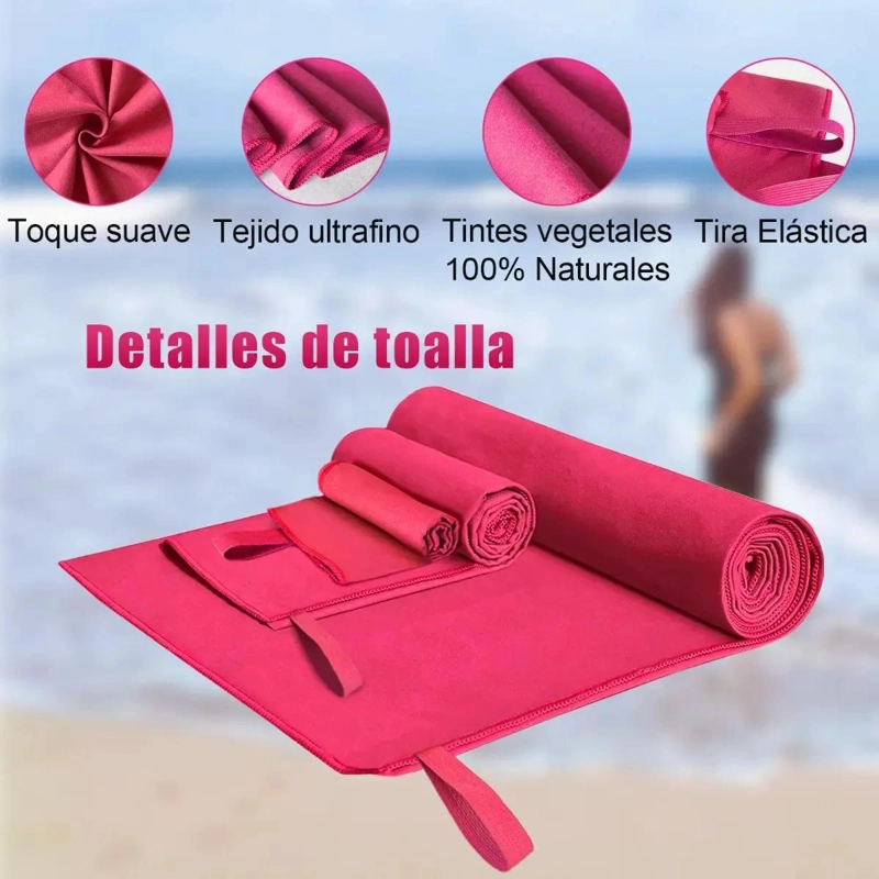 TOALLAS MICROFIBRA SECADO RAPIDO 3 PIEZAS ROSA - 3