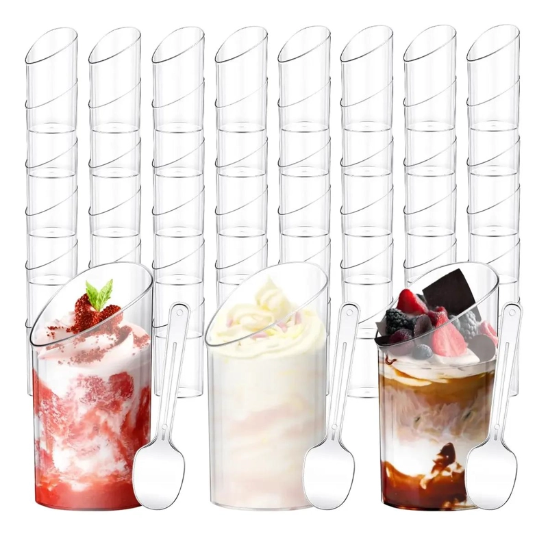 50 VASOS Y CUCHARAS DE ACRILICO PARA POSTRES - 1