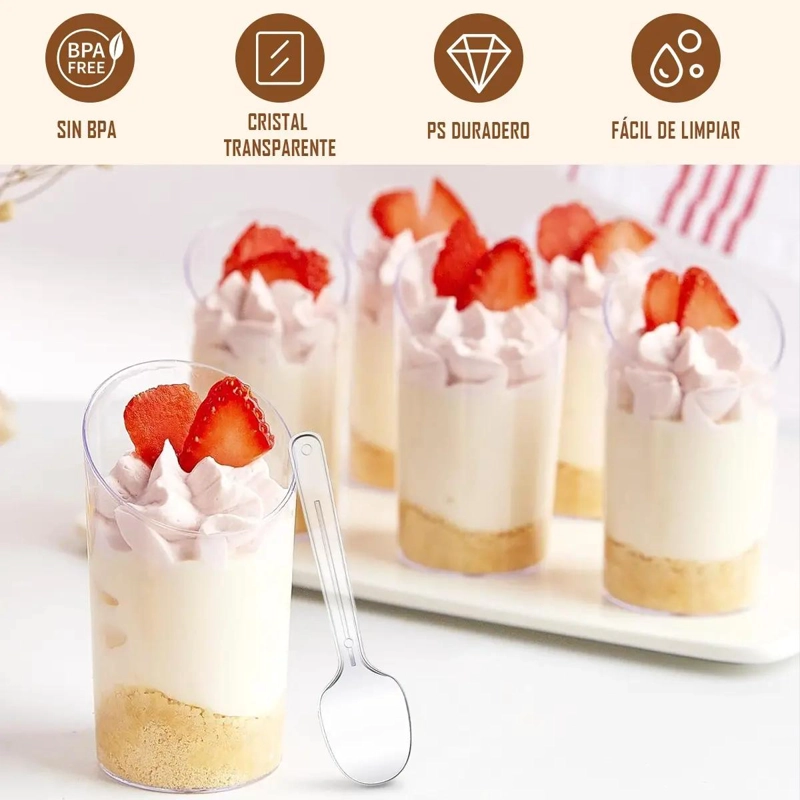 50 VASOS Y CUCHARAS DE ACRILICO PARA POSTRES - 5