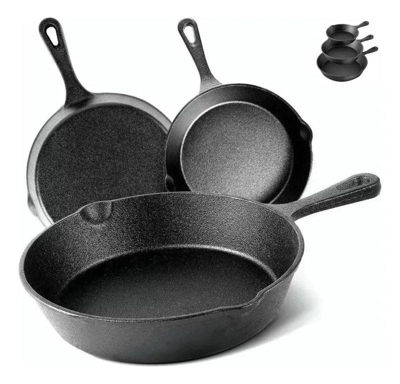 SET DE 3 SARTENES DE HIERRO FUNDIDO 16, 20 Y 25 CM - 1