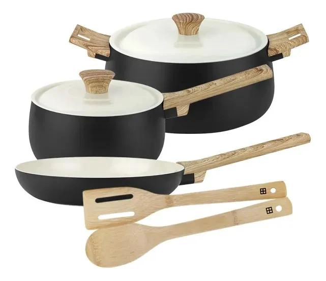 SET DE COCINA 7 PIEZAS EN NEGRO CON BATERIA DE ALTA CALIDAD - 1