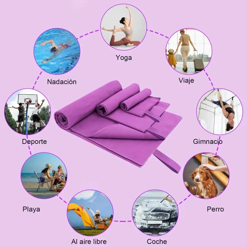 TOALLAS MICROFIBRA SECADO RAPIDO 3 PIEZAS VIOLETA - 2