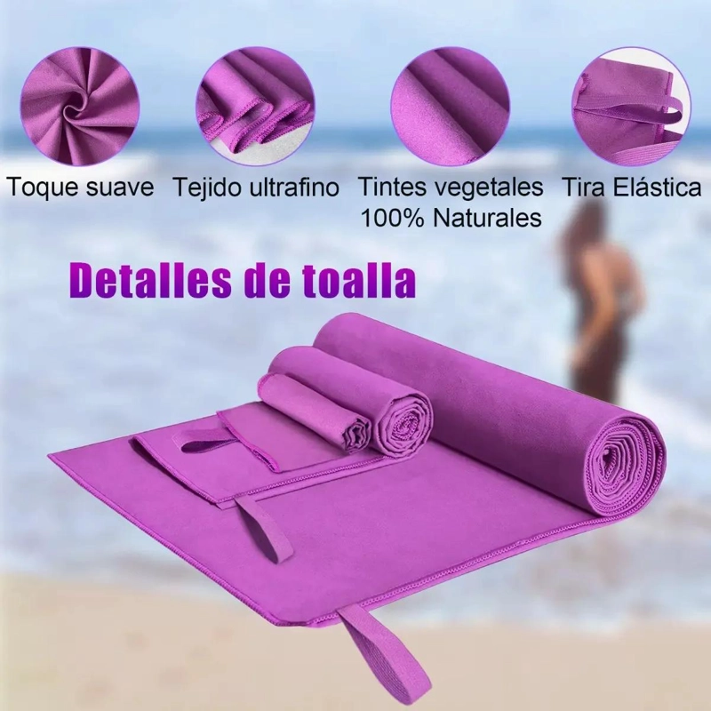 TOALLAS MICROFIBRA SECADO RAPIDO 3 PIEZAS VIOLETA - 3
