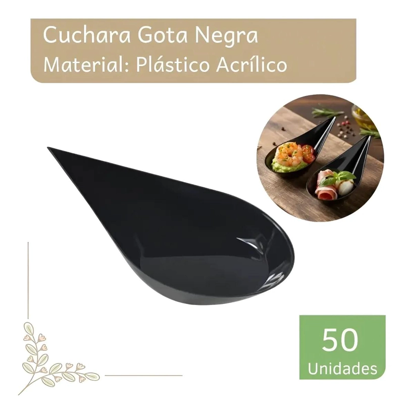 CUCHARA DE ACRILICO GOTA NEGRA PARA CEVICHE - 1
