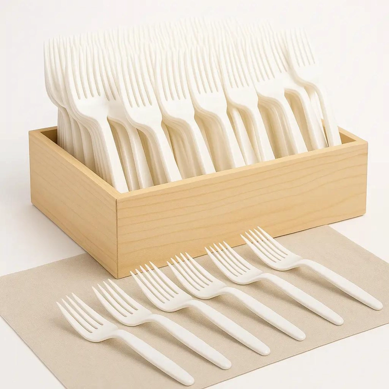 TENEDORES DESECHABLES DE PLASTICO BLANCO 100 UNIDADES - 1