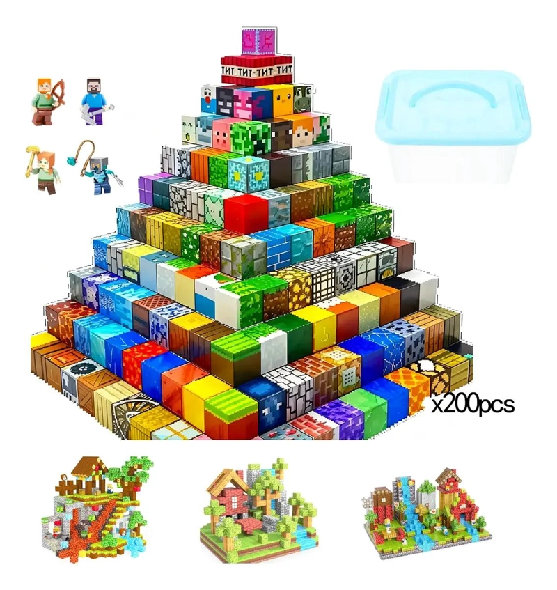 SET 200 BLOQUES MAGNE TICOS CUBOS PIXEL MINECRAFT - 1
