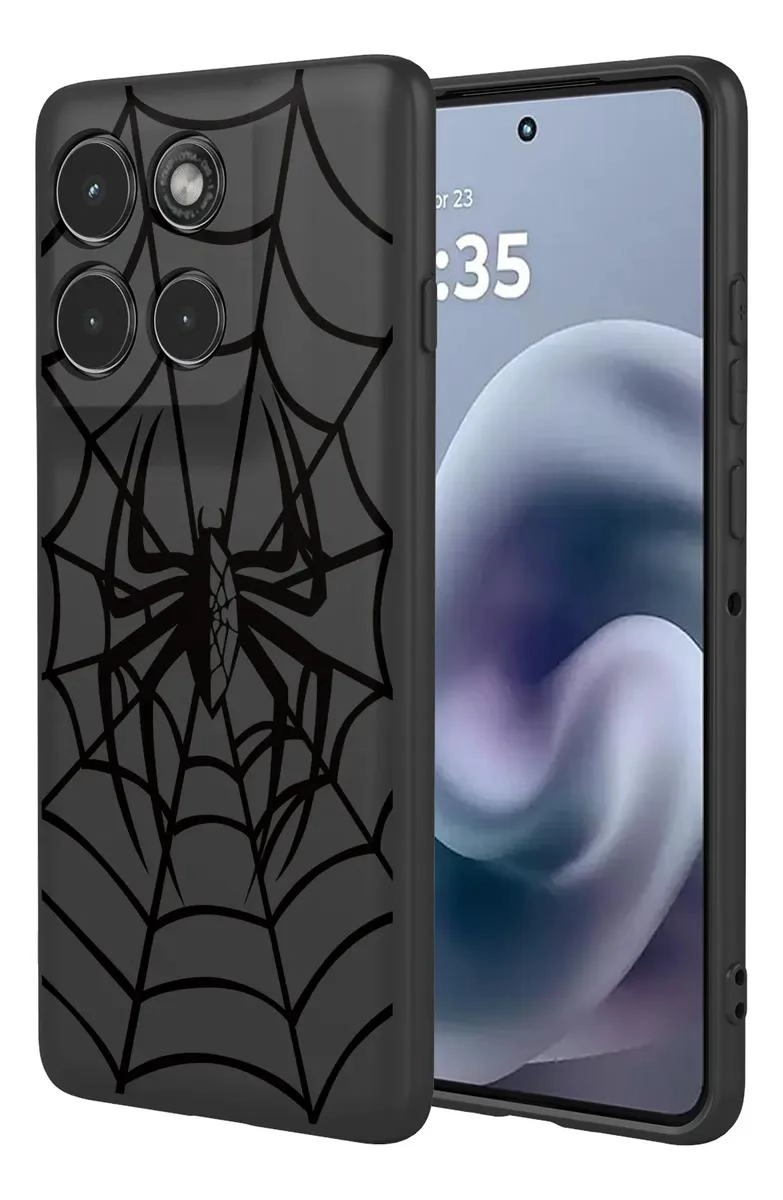 GENÉRICO FUNDA NEGRA PARA MOTO G86 CON DISEÑO DE ARAÑA