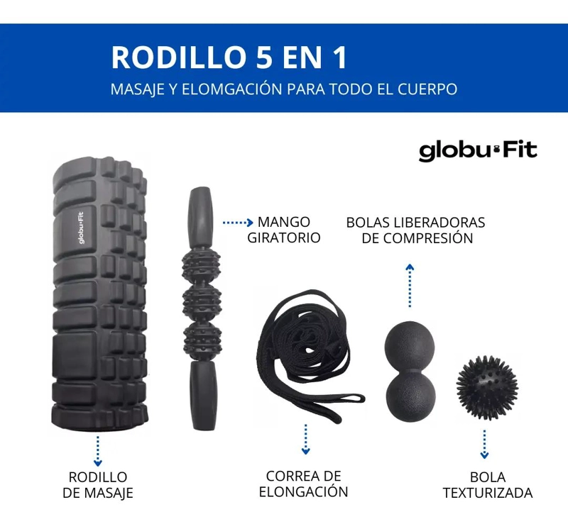 RODILLO Y SET DE ELONGACION Y MASAJE NEGRO - 3