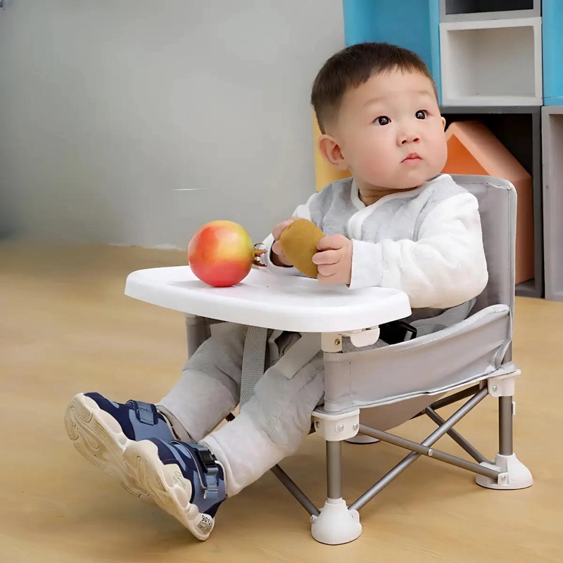 SILLA PLEGABLE PARA COMER BEBE  COLOR GRIS - 4