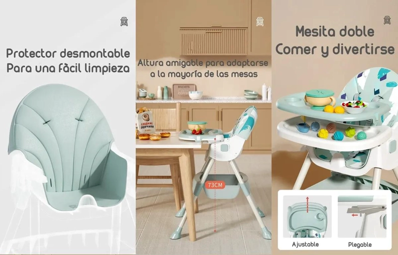 SILLA DE COMER MECEDORA 2 EN 1 CON RUEDAS VERDE - 3