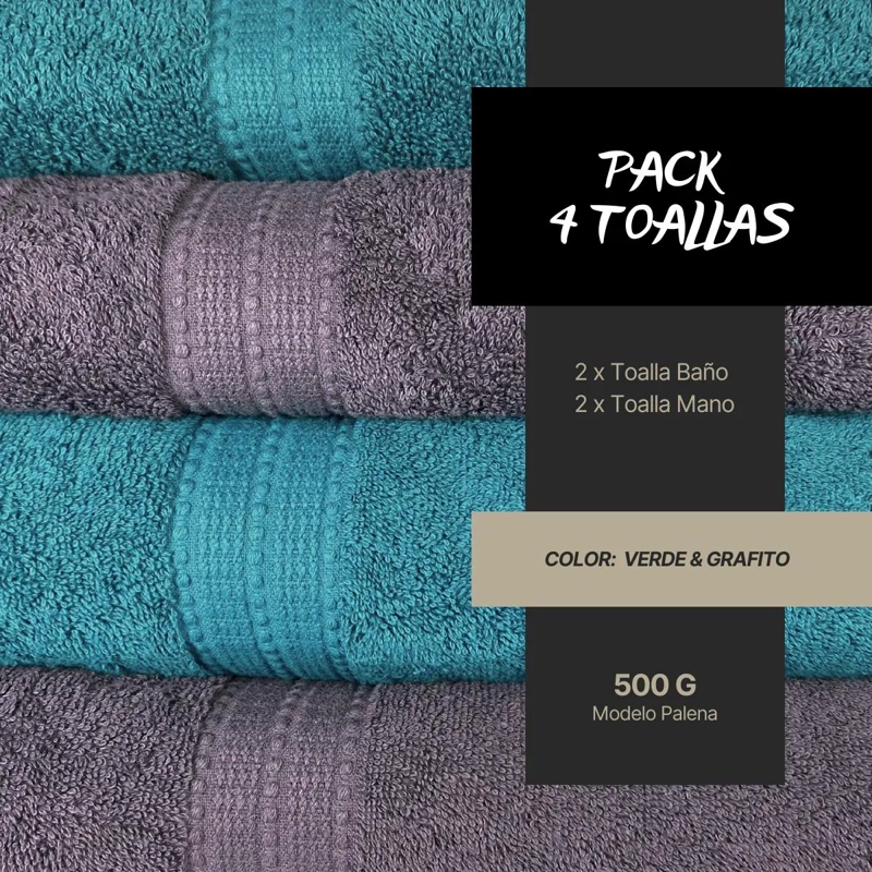PACK 4 TOALLAS DE BAÑO Y MANOS 500G 100% ALGODON - 2
