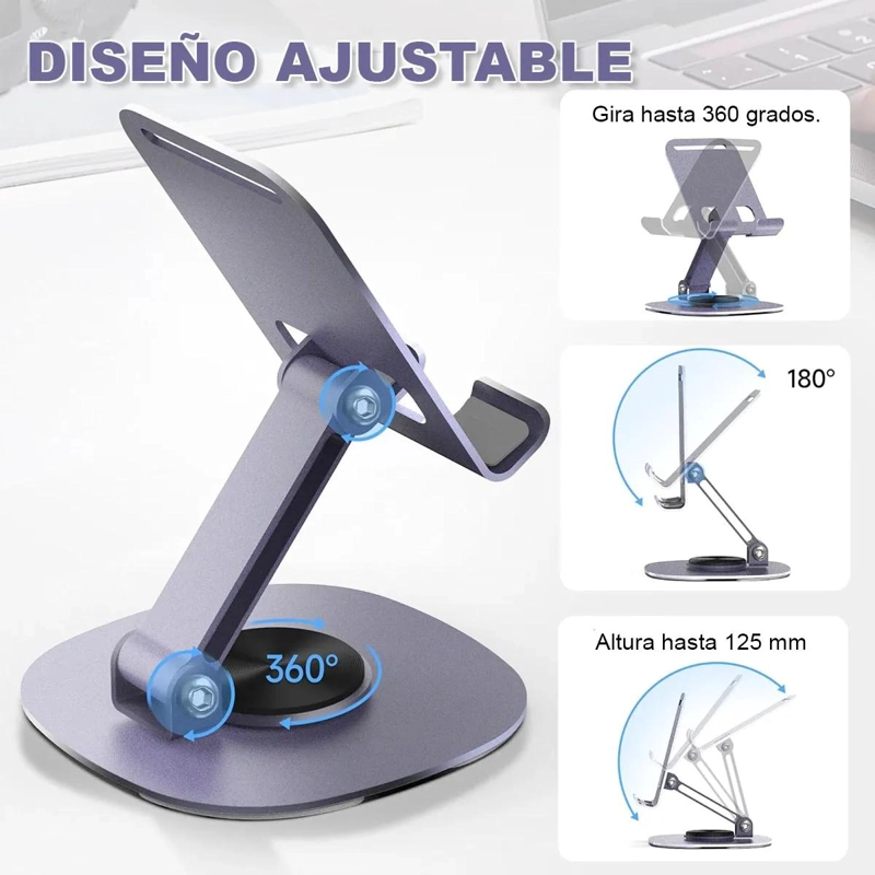 SOPORTE AJUSTABLE METALICO 360° PARA CELULAR Y TABLET - 4