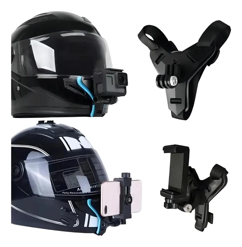 GENÉRICO SOPORTE CASCO PARA GOPRO Y CELULAR COLOR NEGRO
