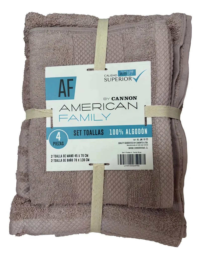 JUEGO DE 4 TOALLAS ROSA LISO 400GR 2 BAÑO 2 MANO - 1