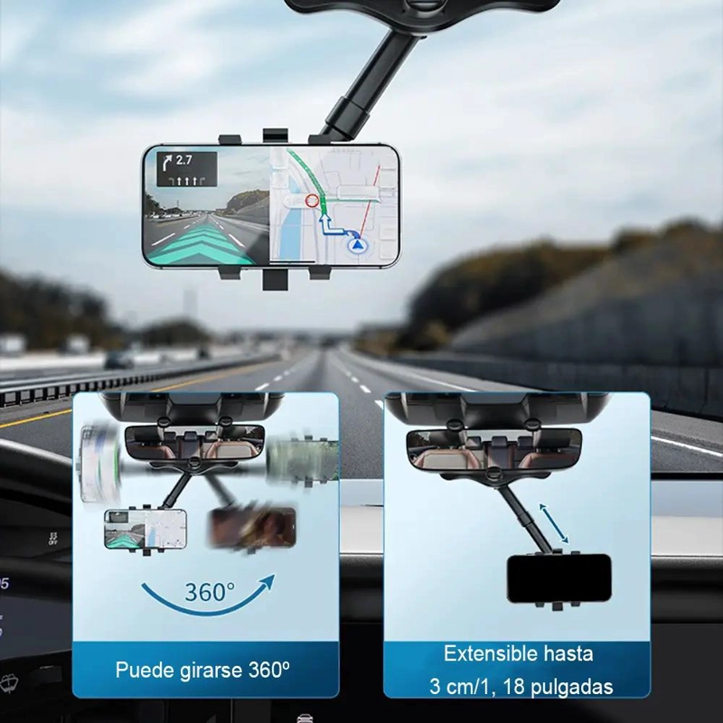 SOPORTE CELULAR CLIP 360° PARA ESPEJO RETROVISOR - 2