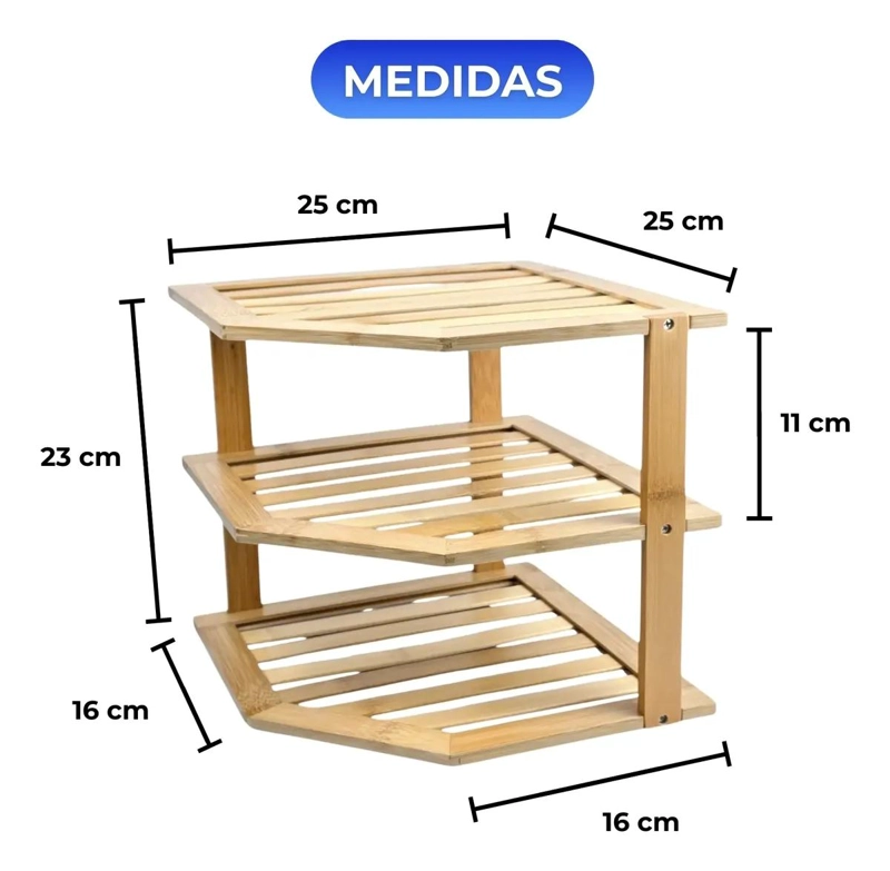 ESTANTE ESQUINERO 3 NIVELES DE BAMBU PARA COCINA - 2