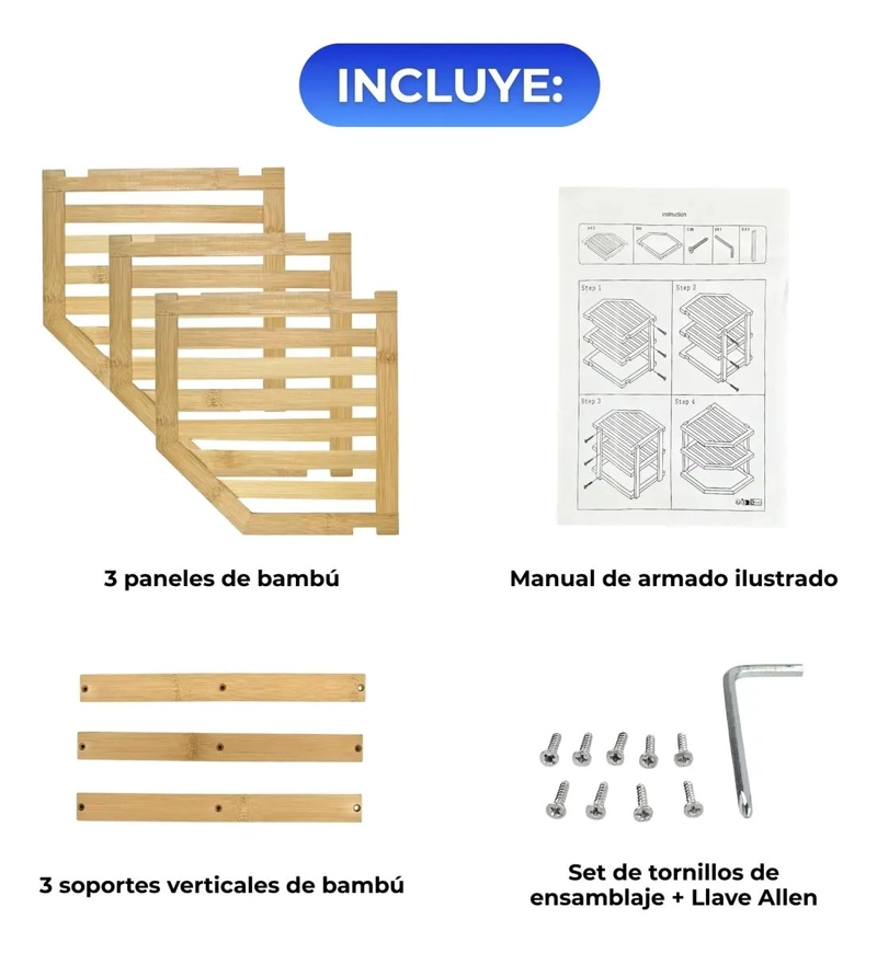ESTANTE ESQUINERO 3 NIVELES DE BAMBU PARA COCINA - 3